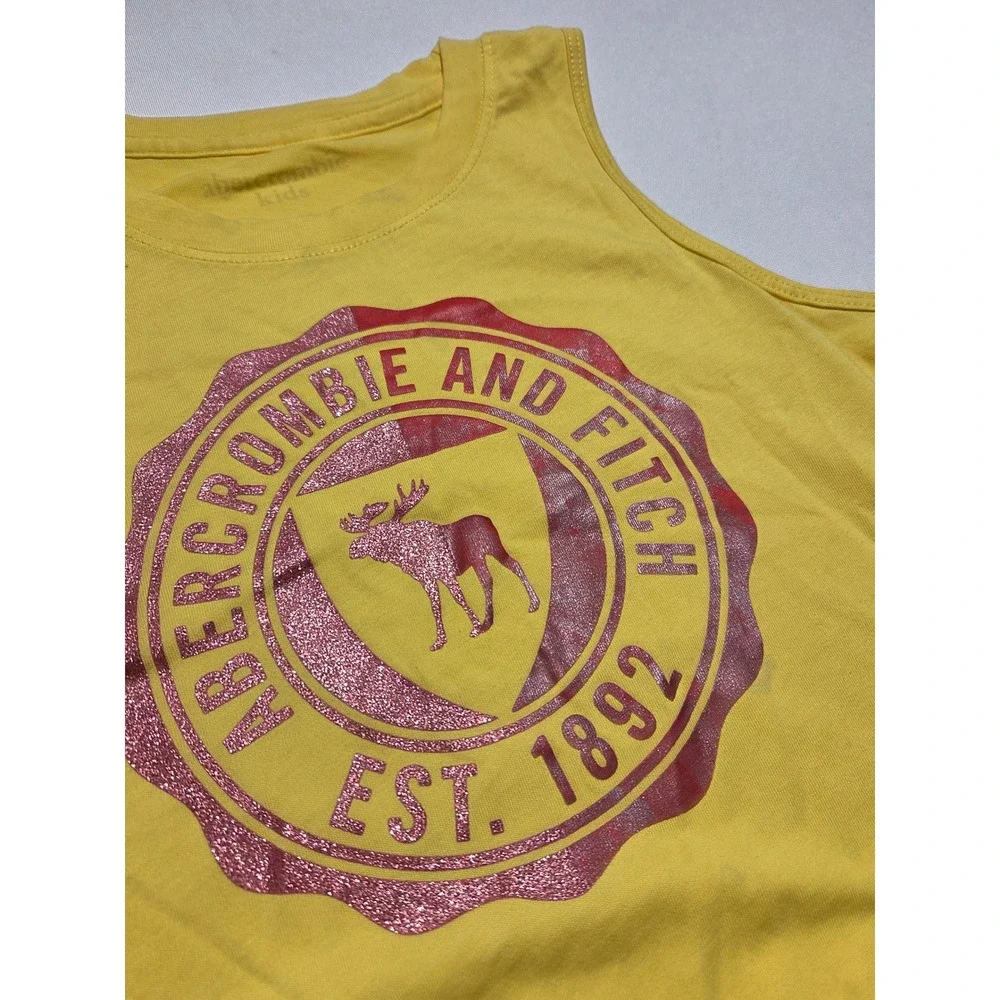 Abercrombie Kids Yellow‎ Tank Top Glitter Logo Front Tie Knot Size 11/12